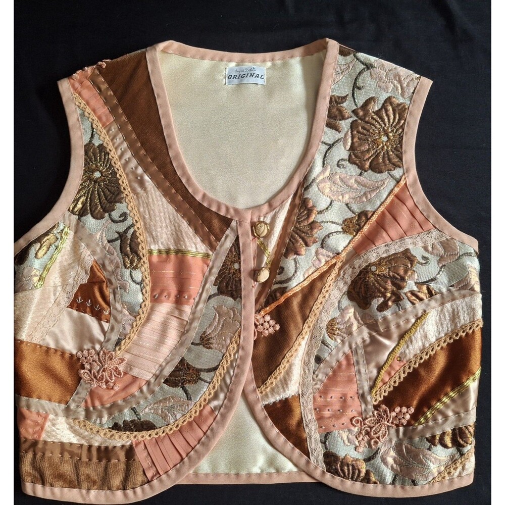 Womens Hand Crafted Vest Metalic Festival  Boho Retro Glam Dressy appliques trim
